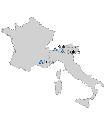Carte points de production trois sites d'Alfagel